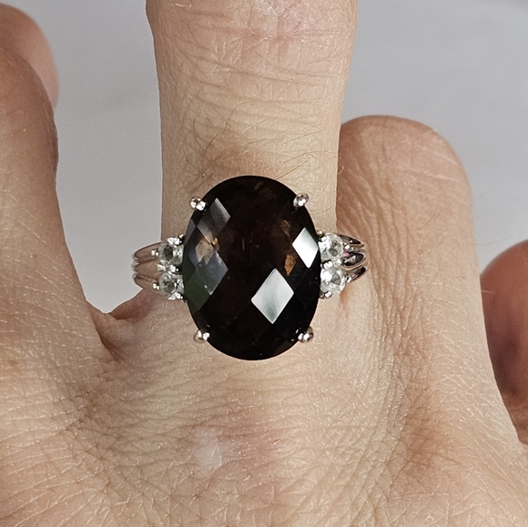 Genuine Smoky Brown Topaz & White Topaz Ring  in Sterling Silver Size 7! - Picture 7 of 7